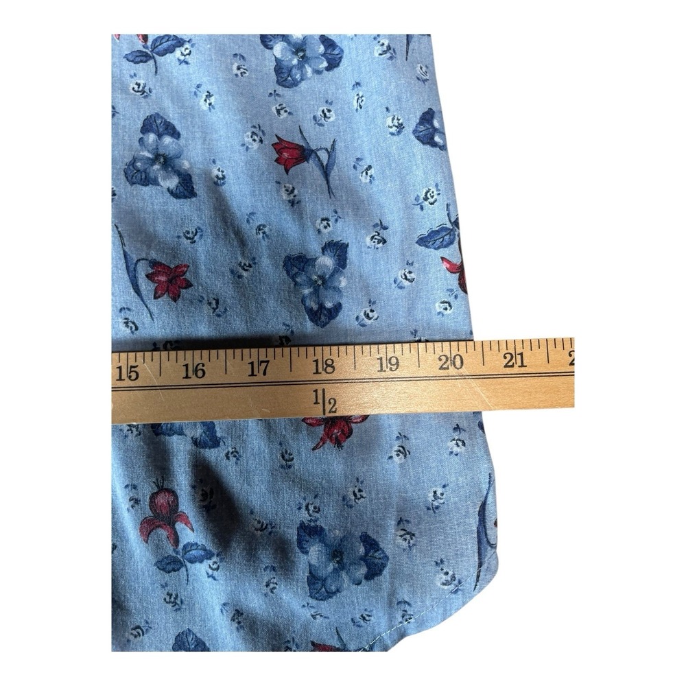 Women's Vintage Tapestry Button Down T Shirt Blue Floral Pattern - Picture 10 of 10